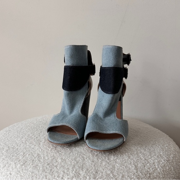 Multi Contrasting Jean Cutout Sandal By Laurence Dacade Size 39.5  4" Heel - Picture 6 of 16